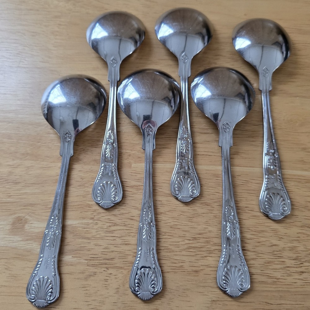 Set‎ of 6 Unbranded Kings Pattern Stainless Gumbo Soup Spoons 6.75" Flatware - Picture 2 of 9